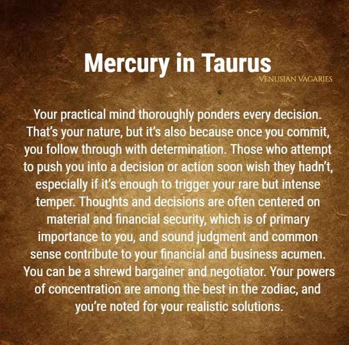  Merkuro en Taŭro Signifo kaj Personecaj Trajtoj